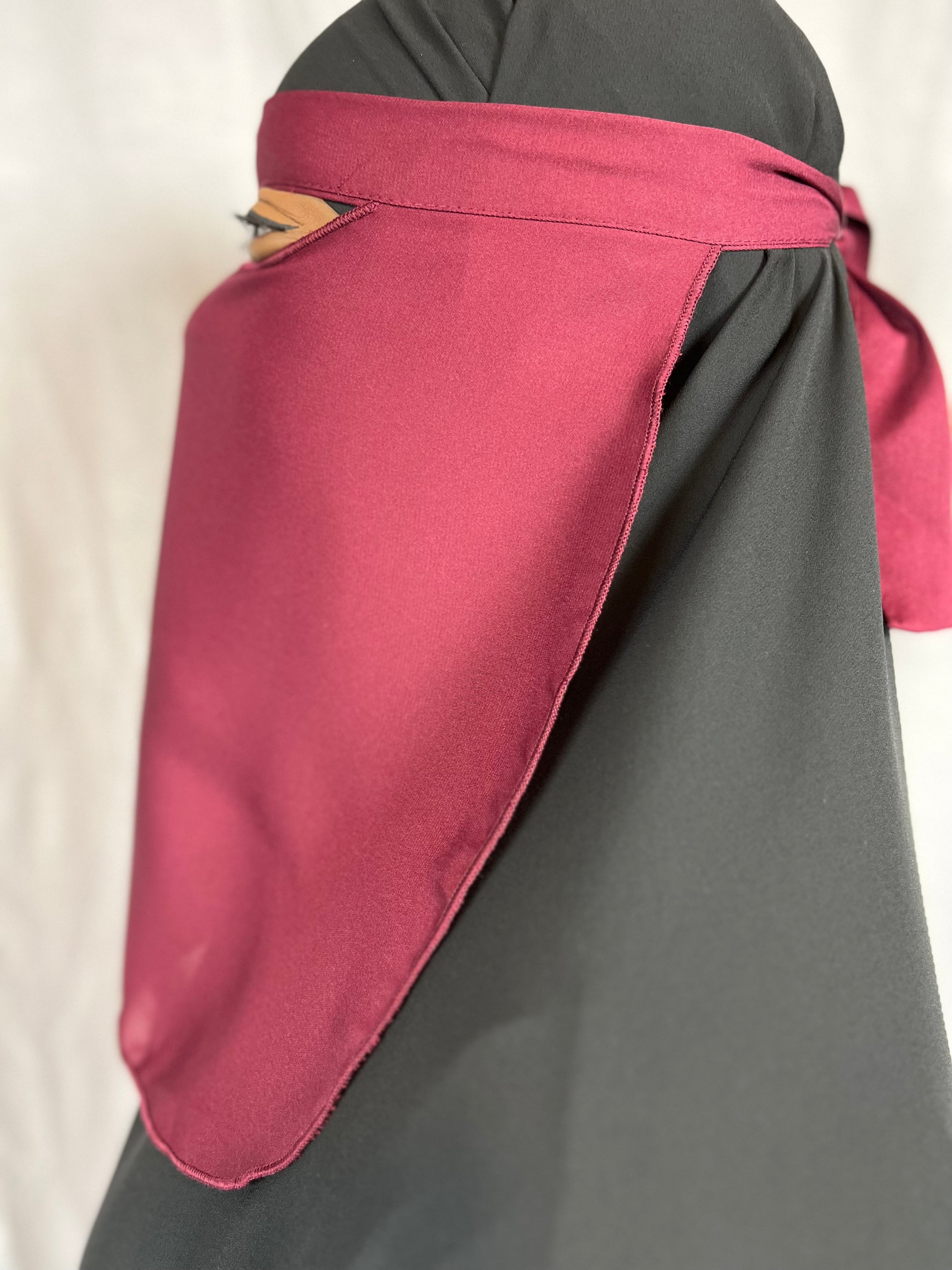 Maroon single layered niqab with tie back