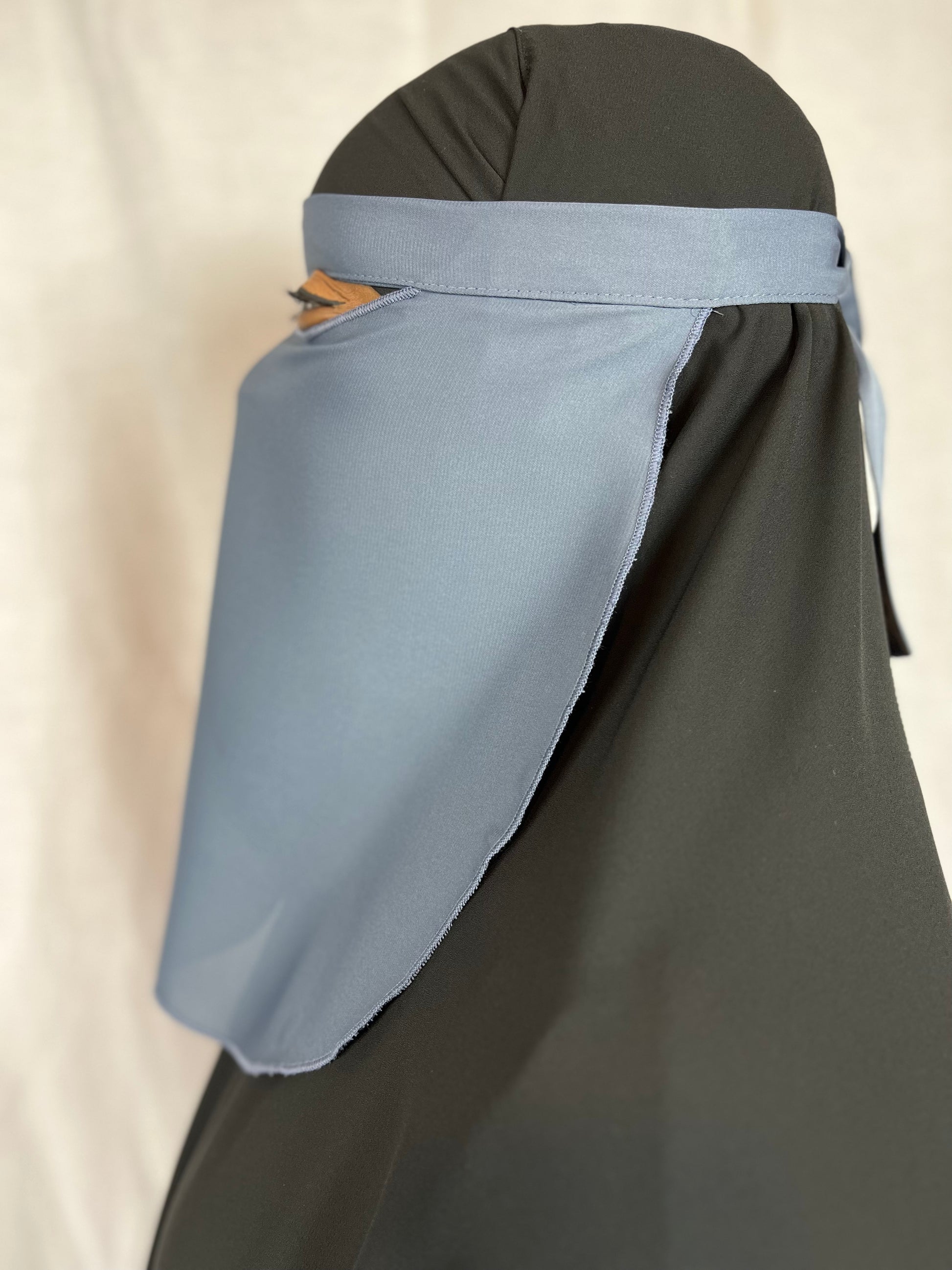 light grey single layered niqab with tie back