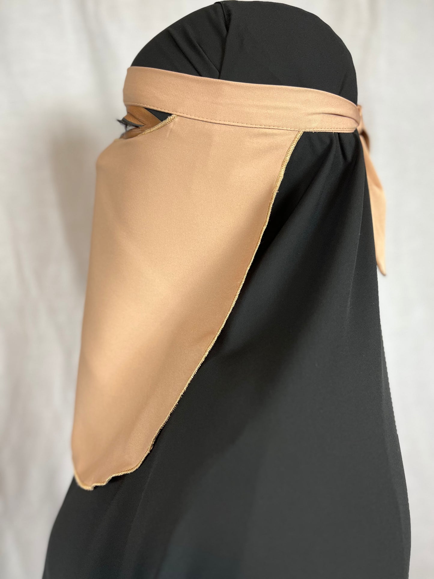 beige single layered niqab with tie back