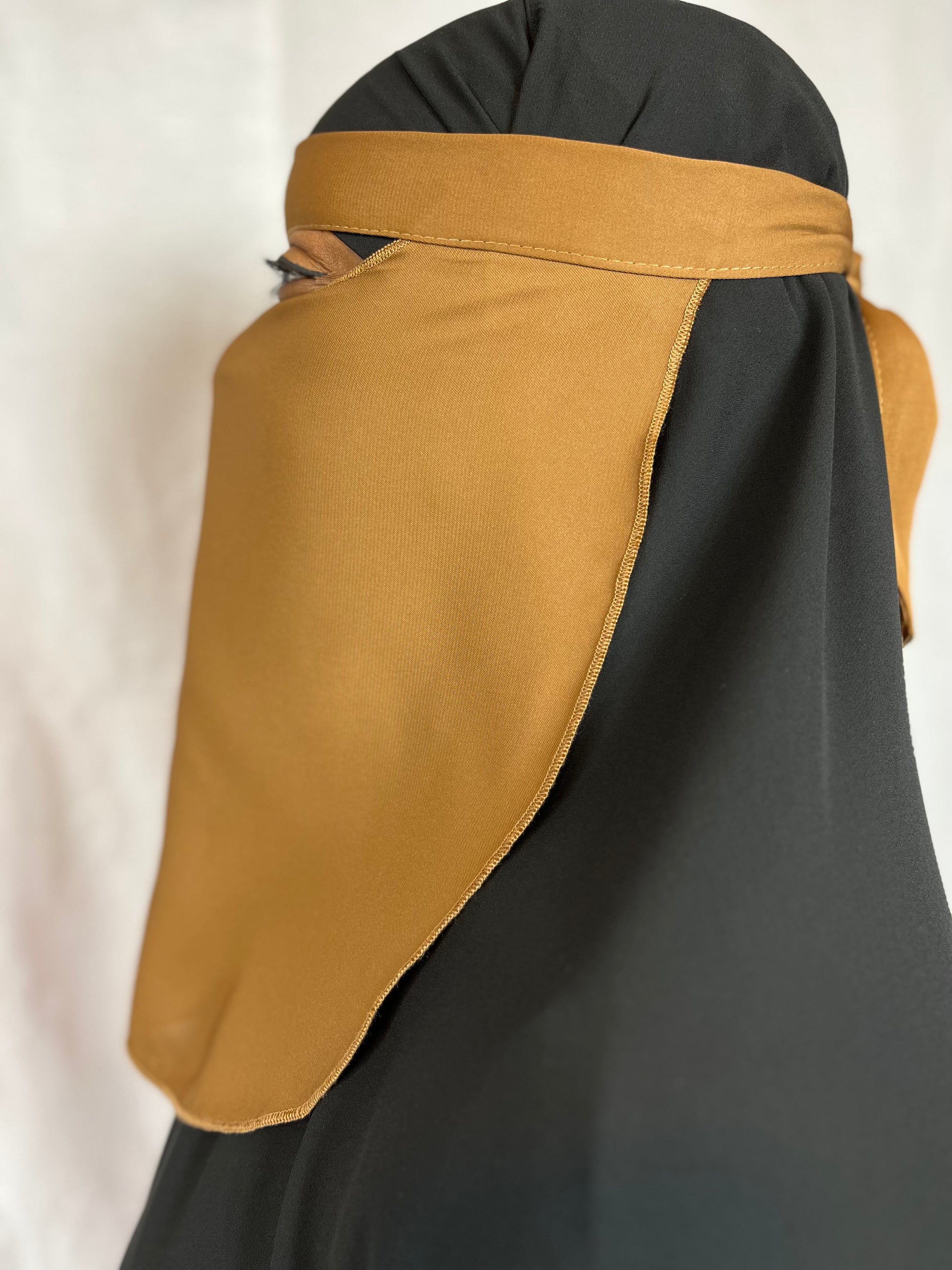 Camel single layered niqab with tie back