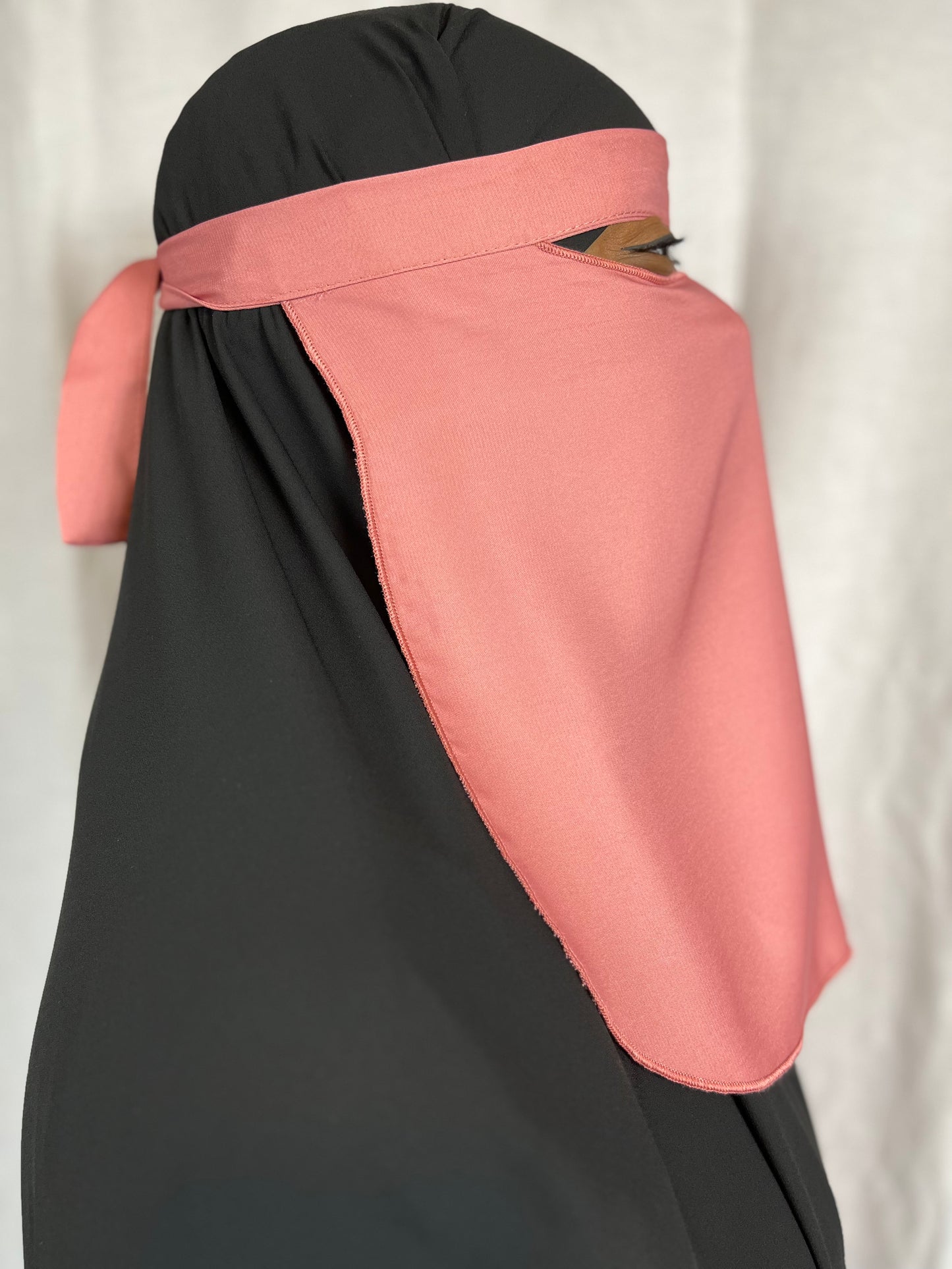 Candy pink single layered niqab with tie back