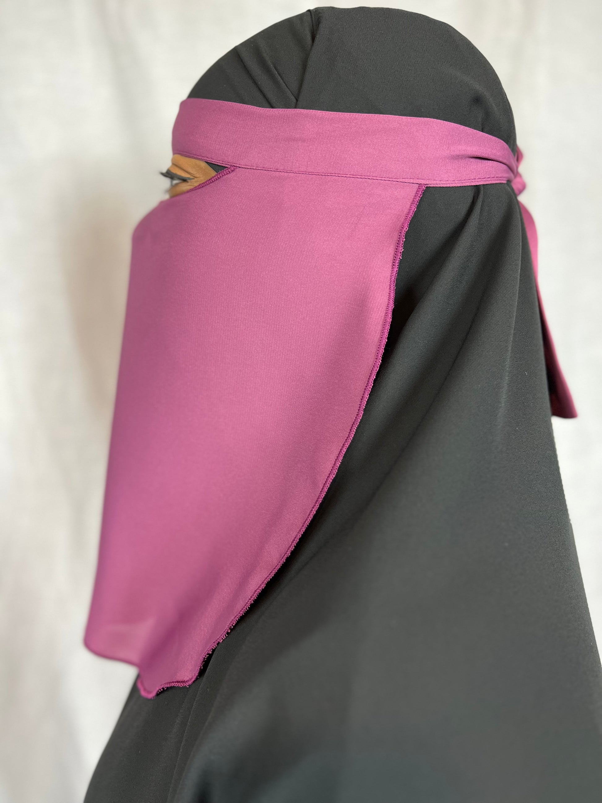 Purple single layered niqab with tie back