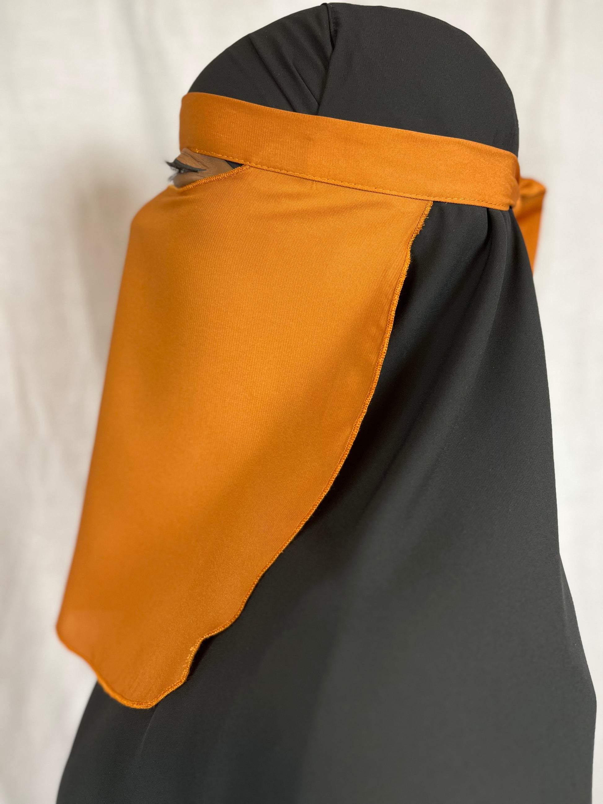 Tan single layered niqab with tie back